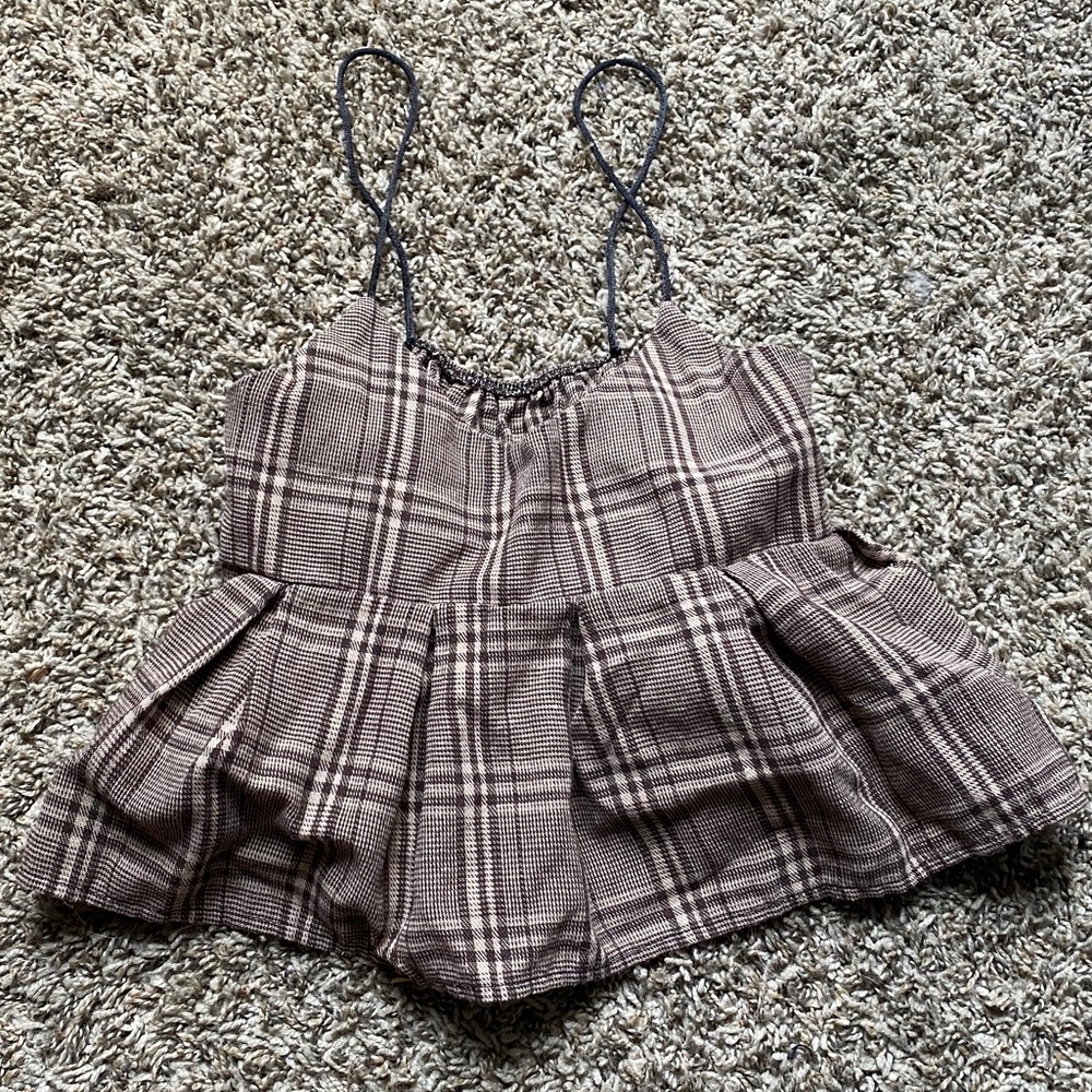 Brown plaid crop top